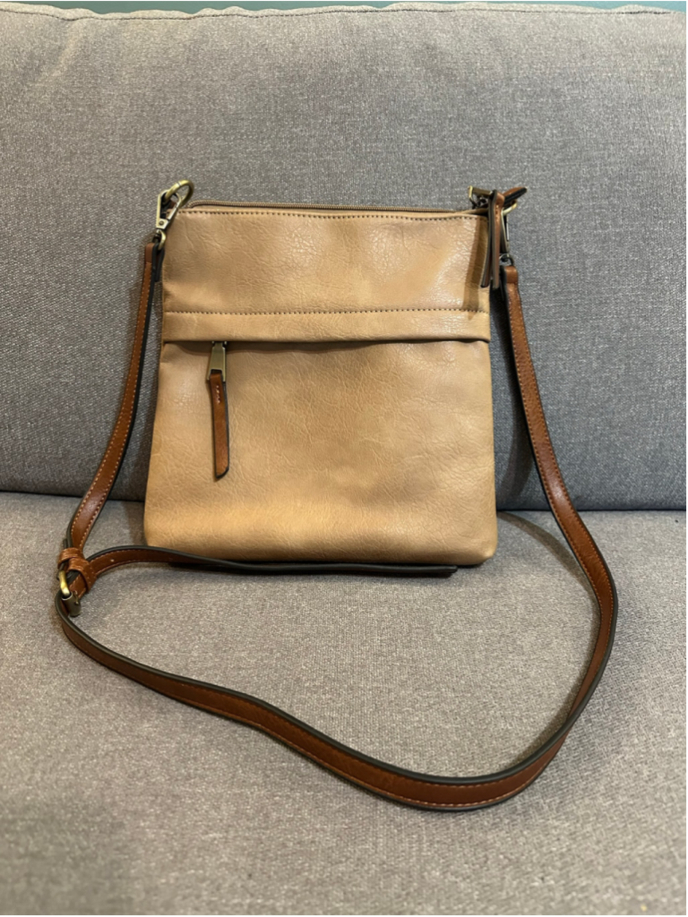 Crossbody Bag Faux Leather Beige Brown 100% PVC